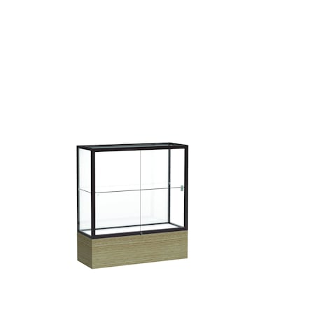 Ghent 40''H x 36''W x 14''D Reliant Driftwood Oak Display Case w/ White Back & Dark Bronze Frame 2281WB-BZ-DK