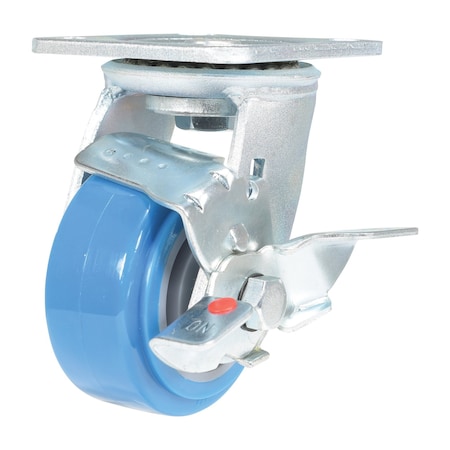 Vestil Polyurethane Swivel With Brake Caster 4 In. Diameter x 2 In. Width 617 lb Light Blue/Gray CST-KB-4X2PUP-SWB