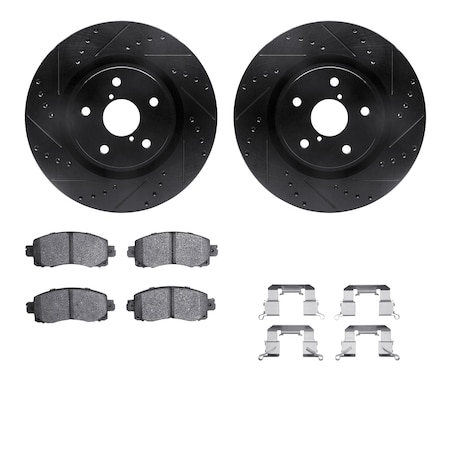 Dynamic Friction Co DFC Rotors-Drilled & Slotted-Black w/ 5000 Advanced Brake Pads Incl Hdw 8512-13055