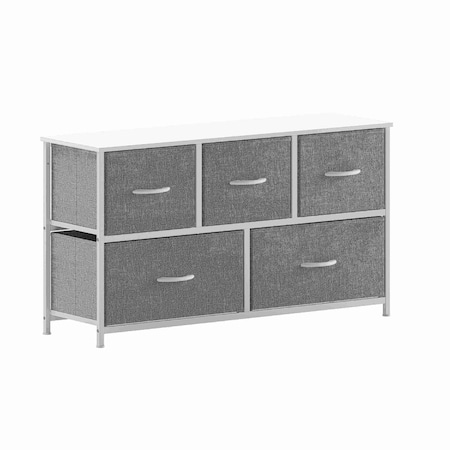 Flash Furniture Harris 5 Drawer Vertical Storage Dresser with White Cast Iron Frame, White Wood Top and Gray Easy P WX-5L206-W-WH-GR-GG