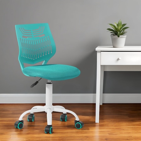 Homeroots Turquoise and White Adjustable Height Swivel Rolling Office Chair 568081