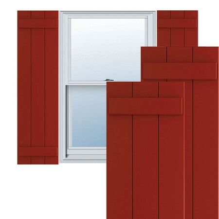 Ekena Millwork True Fit PVC Three Board Joined Board-n-Batten Shutters, Fire Red, 16 1/8W x 42H, PR TFP101BBF16X042BR