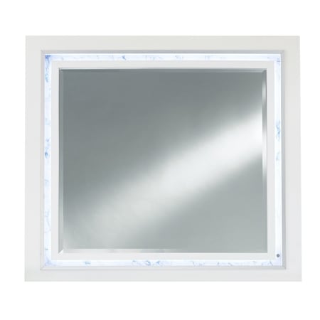 Homeroots 41" White Faux Marble Wood Lighted Mounted Accent Mirror 384040