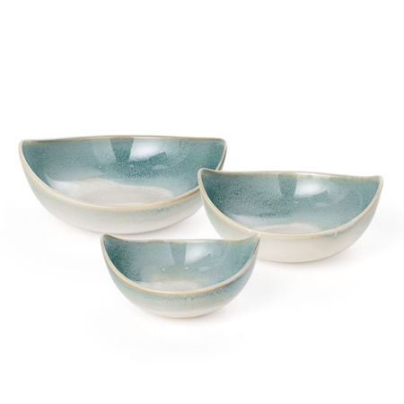 Homeroots Set of Three Blue And White Ceramic Decorative Bowl, 3PK 574071