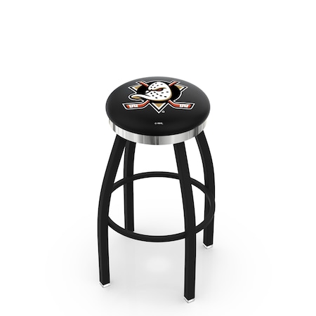 Holland Bar Stool Co 36" Blk Wrinkle Anaheim Ducks Swivel Bar Stool, Chrome Ring L8B2C36AnaDks