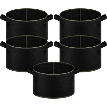 Ipower 5-Gallon Grow Bag Thickened Nonwoven Fabric Pots, Black w/ Green Stitch Sewing, 5PK GLGROWBAG5X5EGRN
