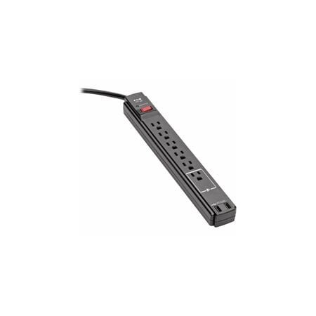 Tripp Lite Protect It Surge Protector, 6 AC Outlets2 USB Ports, 6 ft Cord, 990 J, Black TLP606USBB