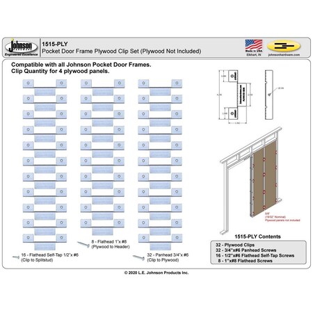 Le Johnson Clip Set Pocket Door Frame f/ 5/8 in  Plywood Reinforcement 1515-PLY
