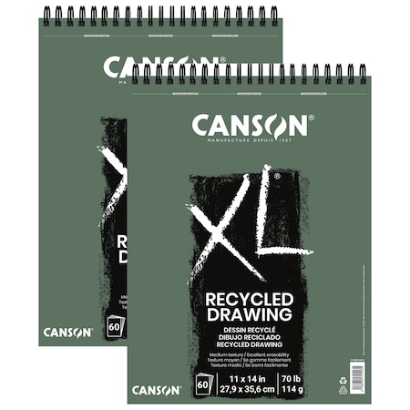 Canson XL Series Drawing Pad, Recycled, Top Wire Binding, 60 Sheet, 11x14 inch, 2PK C100510916