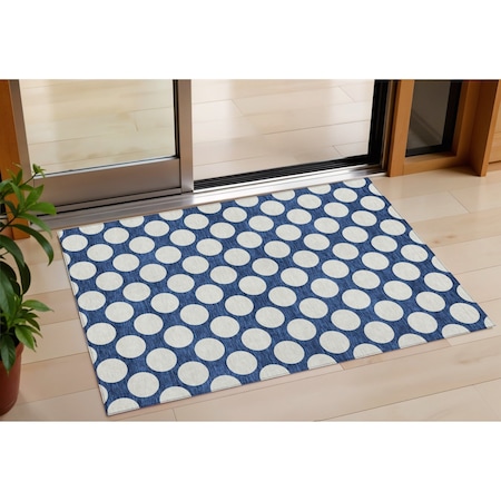 Homeroots 3' X 5' Navy Blue And Ivory Polka Dot Washable Indoor Outdoor Area Rug 595253