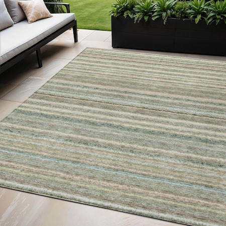 Homeroots 5' X 8' Sage Mint Green And Beige Striped Washable Indoor Outdoor Area Rug 577800