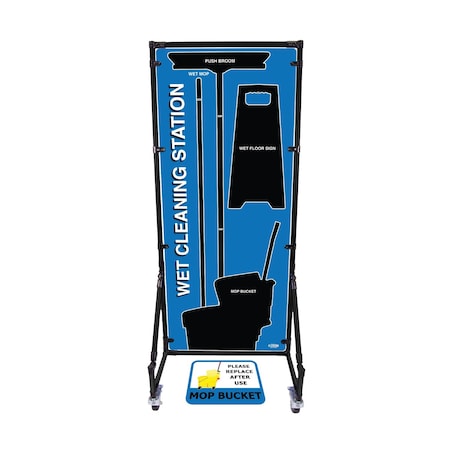 5S Supplies Housekeeping Shadow Board Broom Station V18, Blue, Kit + Stand HSB-V18-BLUE-KIT-STAND