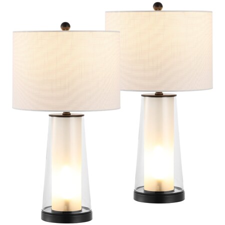 Jonathan Y Tryon 26 in. Modern Minimalist Glass/Iron Nightlight LED Table Lamp, Oil Rubbed Bronze/Clear, 2PK JYL1137C-SET2