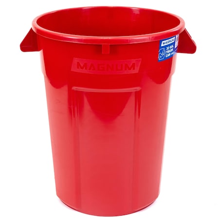 Magnum Tool 32 Gallon Trash Can, High-Vis Red, Construction Grade, Heavy Duty Plastic (1 Pack) CMTC-C000-32R01
