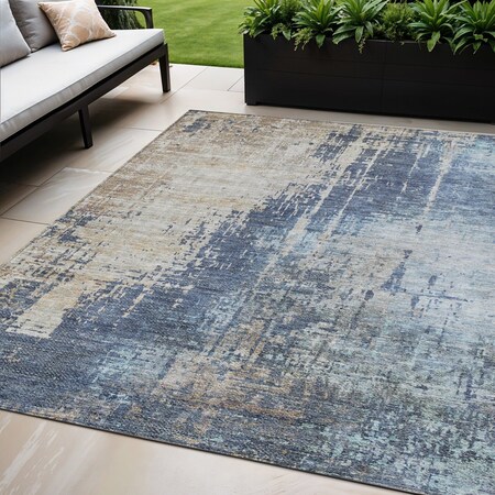 Homeroots 5' X 8' Navy Blue And Taupe Abstract Washable Indoor Outdoor Area Rug 587243