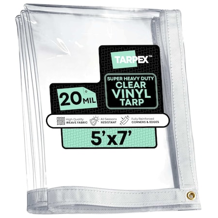 Tarpex Ultra Heavy Duty Tarp, 5 ft x 7 ft, 20 Mil, Clear, PVC CVT20-TA-57