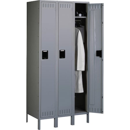 Tennsco Wardrobe Locker, 36 in W, 18 in D, 78 in H, (1) Tier, (3) Wide, Gray STS-121872-3MG