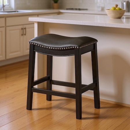 Homeroots 26" Charcoal and Black Faux Leather and Solid Wood Backless Counter Height Bar Chair 632372