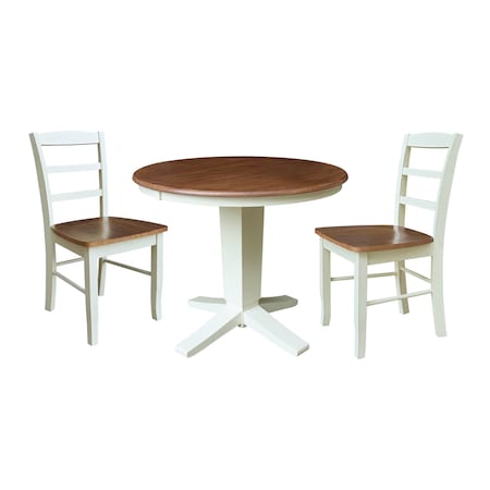 Whitewood Industries Rectangular Extension Dining Table W/ 2 Chairs, 36 in W, 30.1 in L, 48 in H, Parawood, 3 K79-36RXT-23B-C2-2