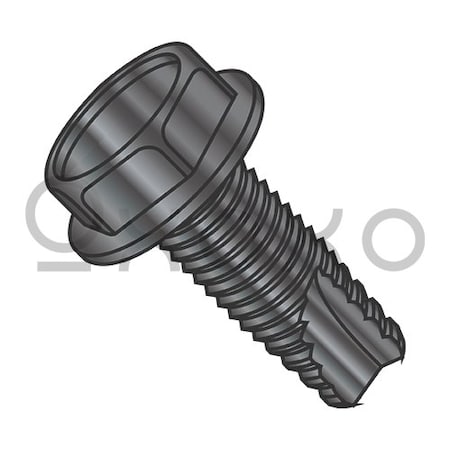Oxoxo 10-32X3/8 Unslotted Indented Hex Washer Thread Cutting Screw Type 23 Full Thread Black Ox, 8000PK 376383