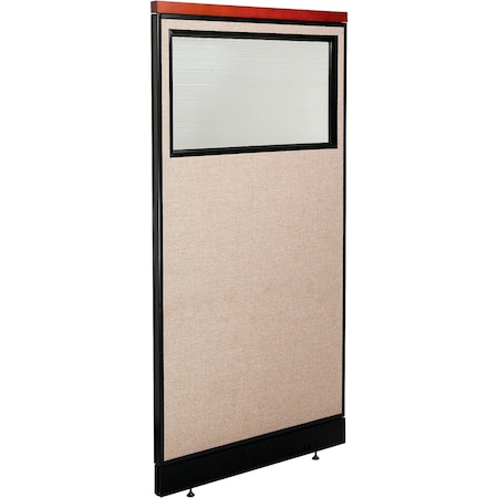 Global Industrial Interion Deluxe Office Partition Panel w/Partial Window and Pass-Thru Cable 36-1/4Wx77-1/2H Tan 694735WPTN
