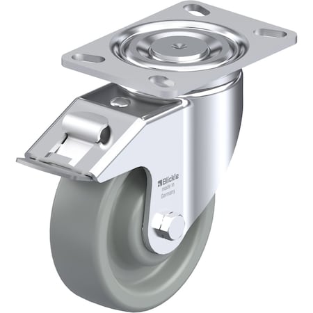 Blickle Swivel Plate Caster, Gray Nylon, 6", Brake, Number of Wheels: 1 LH-SPOG 150K-16-FI