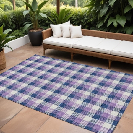 Homeroots 8' X 10' Navy Blue Purple And Beige Plaid Washable Indoor Outdoor Area Rug 601413