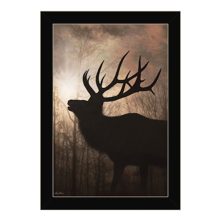 Homeroots Elk Sunrise Black Framed Print Wall Art 530017