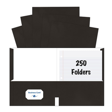 Kaboom Case of Black Paper Pocket Folders, 11.75"x9.5", Twin Pockets hold 25 sheets each, 11 pt tag board, PK250 50119cs