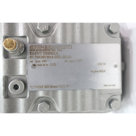 Sew Eurodrive GEARMOTOR 145RPM 2HP 460V-AC 3PH KA47/T DRN90L4