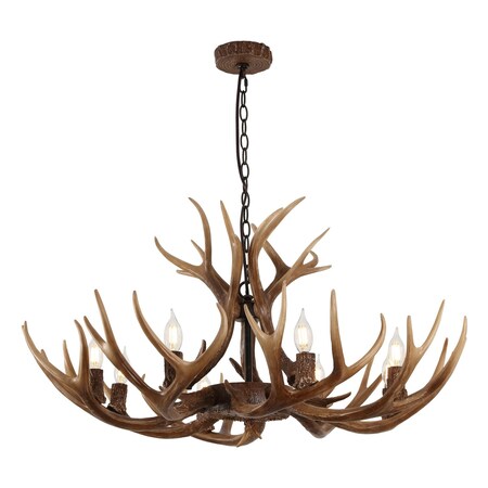 Jonathan Y Eldora 36" 8-Light Rustic Farmhouse Adjustable Resin Antler LED Chandelier, Brown JYL6319A