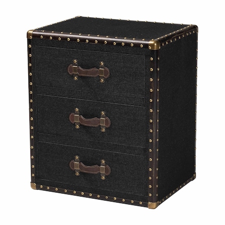 Baxton Studio Mallison Vintage Black Canvas 3-Drawer End Table 251-13916-ZORO