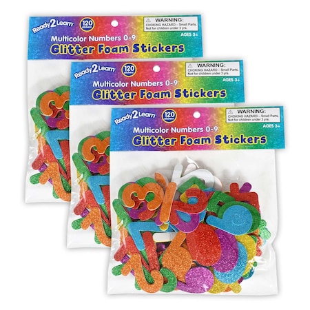 Ready 2 Learn Glitter Foam Stickers, Numbers, Multicolor, 120-Piece Set, 3PK CE10099