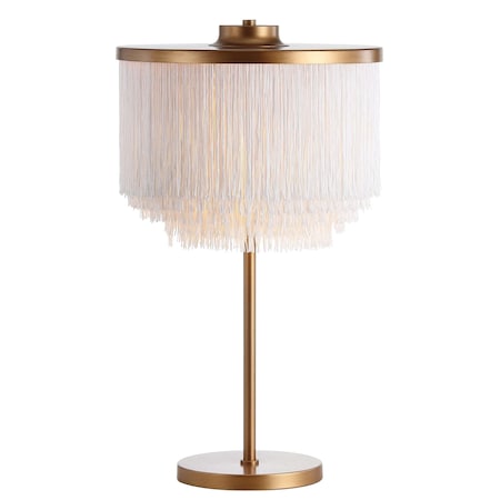 Jonathan Y Coco 27.5" Fringed/Metal LED Table Lamp, Gold/White JYL9045A