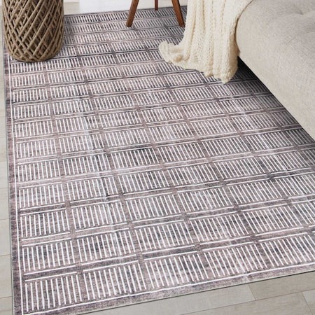 World Rug Gallery Bohemian Stripe Lines Washable Non Slip Area Rug 3 ft x 5 ft Brown WR68BROWN3X5