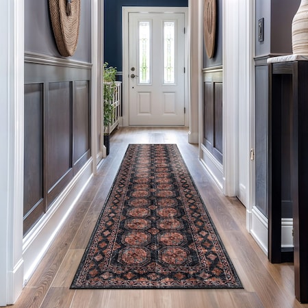 World Rug Gallery Transitional Moroccan Washable Non Slip Runner Rug 2 ft x 10 ft Rust WR83RUST2X10