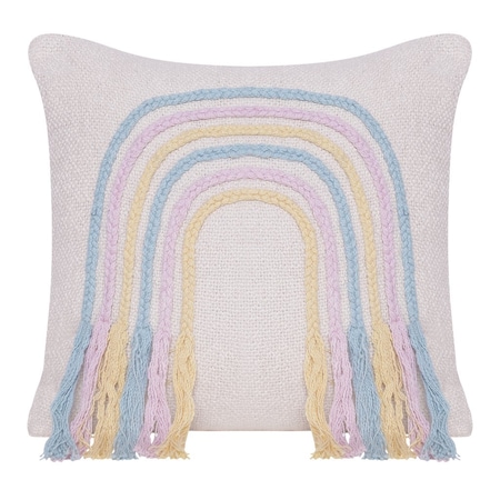 Homeroots 20" X 20" Blue and Off White Braided Cotton Zippered Pillow With Fringe 534301