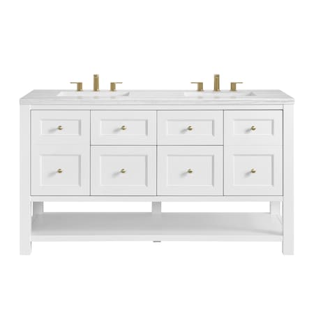 James Martin Vanities Breckenridge 60 in. Double Vanity, Bright White, w/ 3 CM Arctic Fall Solid Surface Top 330-V60D-BW-3AF