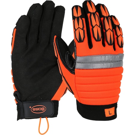 Boss Miners' Mechanic Synthetic Leather Palm w/Foam Padded Back and Finger TPR Impact Protection 16395