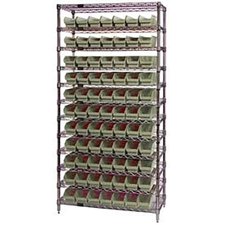 Global Industrial Chrome Wire Shelving with 77 4"H Plastic Shelf Bins Stone, 36x18x74 268972BG