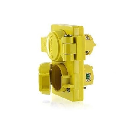 Leviton Watertight Duplex Receptacle, L1-15R, 15 A, 125V AC, Single Phase, 2 Pole, Flush Mount, Yellow 85W04-D