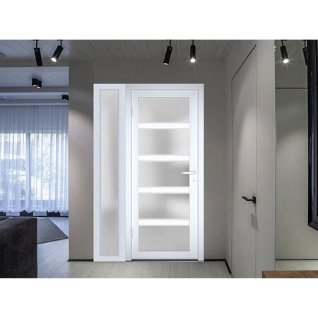 Vdomdoors Front Exterior Prehung FiberGlass Door Frosted Glass / Manux 8002 White Silk / Sidelight Exterior W MANUX8002EXD-WS-W30+16 x H80-RH