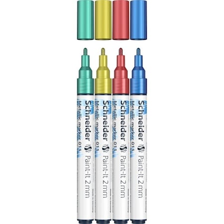Schneider Pen Paint-It 011 Metallic Markers, 2 mm Tip, Wallet, 4 Assorted Ink Colors Set 2 ML01111502