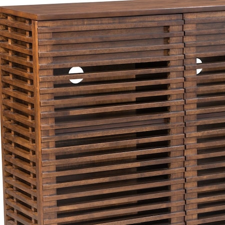 Homeroots 42in Walnut Wood Accent Cabinet With Three Shelves And Two Drawers 396329