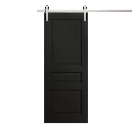 Sartodoors Modern Barn Door 28 x 84 inches, Ego 5012 Painted Black Oak, 6.6FT Silver Rail Track Heavy Hardwar EGO5012BD-S-CHK-2884