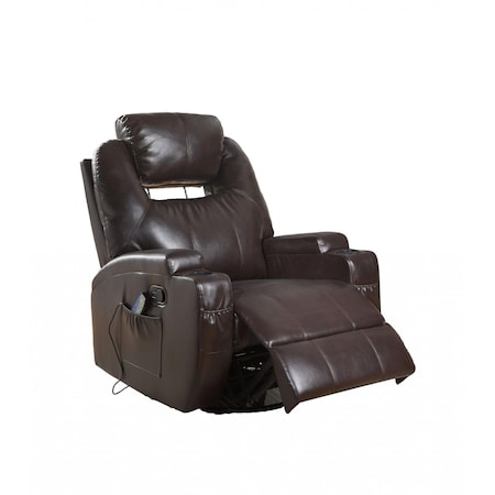 Homeroots 34" Brown Faux Leather Heated Massage Home Theater Recliner 318864