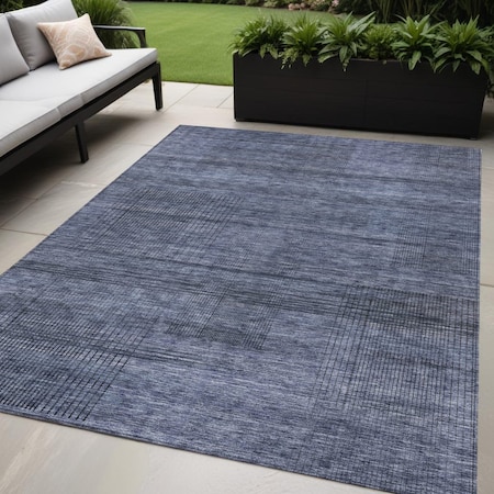 Homeroots 5' X 8' Navy Blue And Gray Striped Washable Indoor Outdoor Area Rug 588101