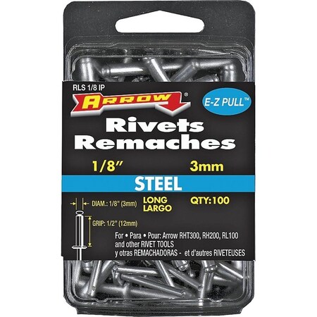 Arrow Fastener Rivets 100 Long Steel Arrow RLS1/8IP