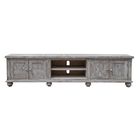 Homeroots 93" Desert Sand Solid Wood Cabinet Enclosed Storage Distressed TV Stand 528747