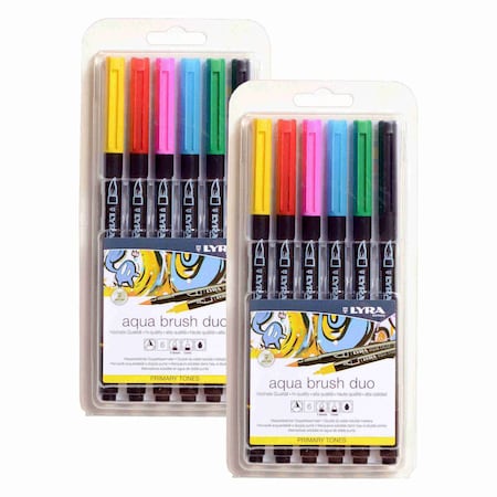Lyra Aqua Brush Duo Dual Tip Marker Set, Primary Assorted Colors, 2PK L6521060